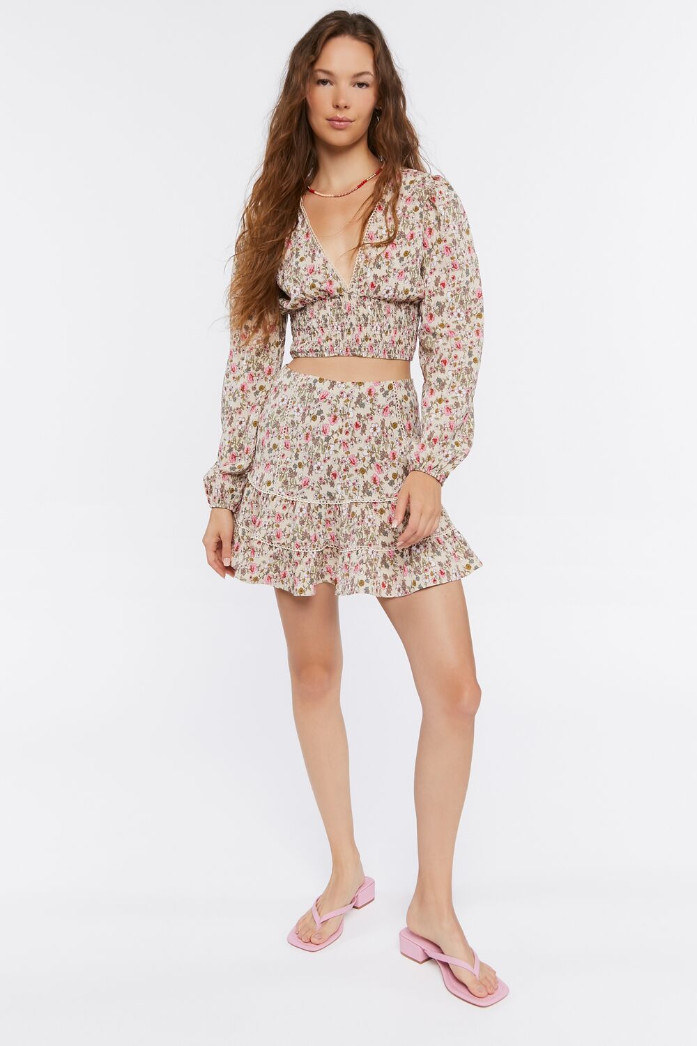 Floral Print Crop Top & Mini Skirt Set