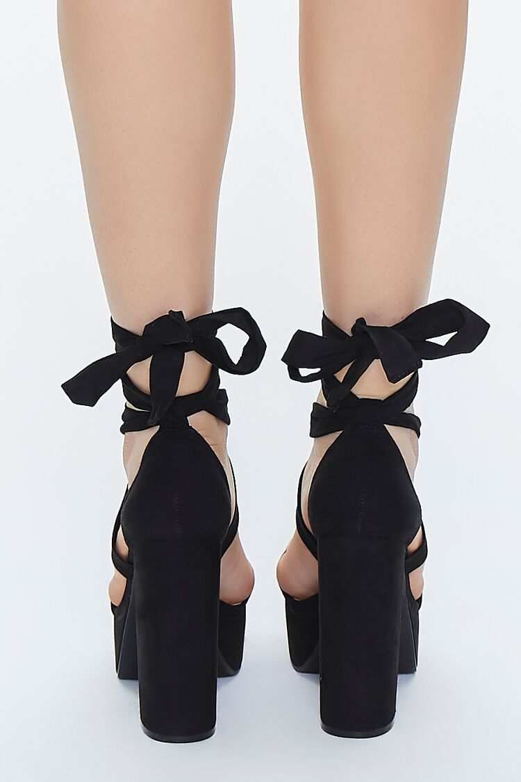 Faux Suede Lace-Up Platform Heels