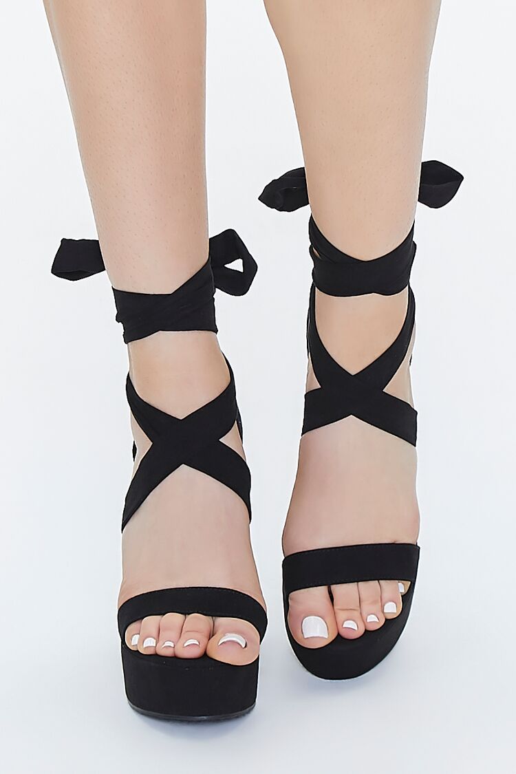 Faux Suede Lace-Up Platform Heels
