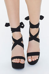 Faux Suede Lace-Up Platform Heels