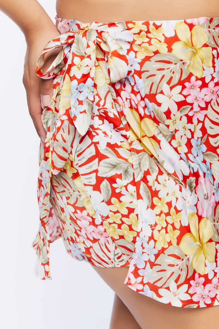 Plus Size Tropical Floral Print Mini Skirt