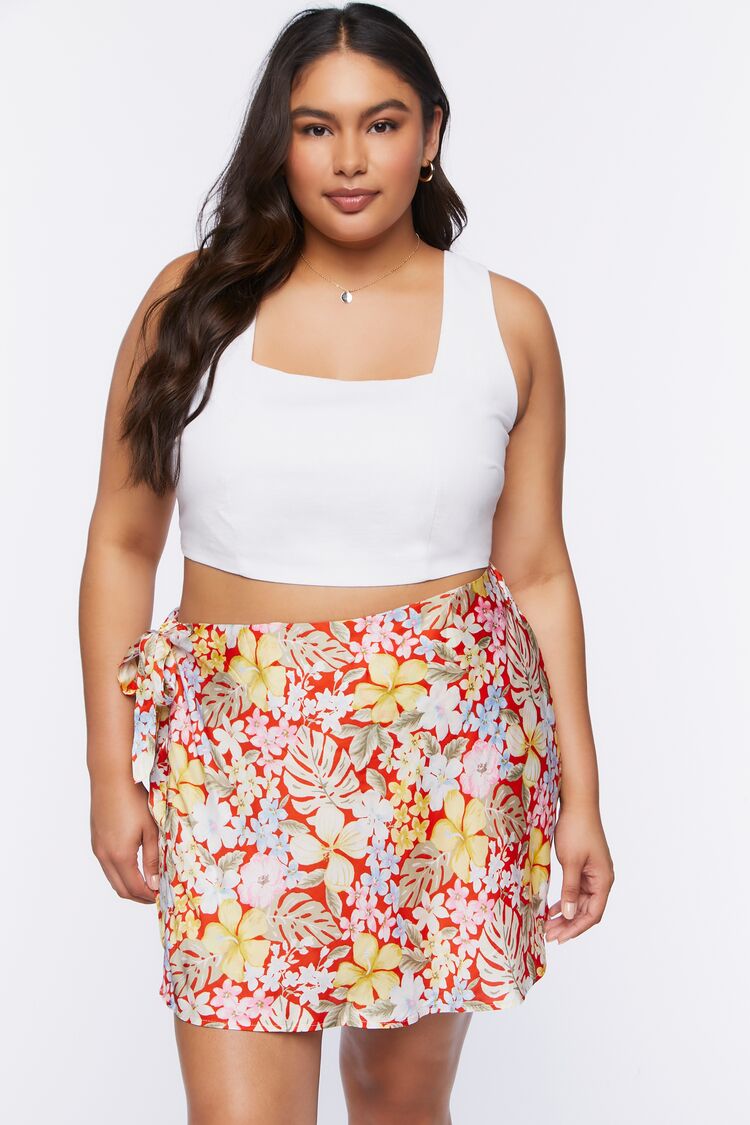 Plus Size Tropical Floral Print Mini Skirt