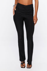 Ruched Mid-Rise Flare Pants
