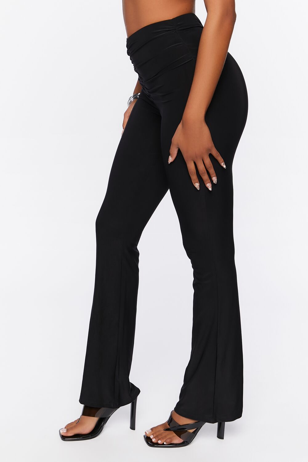 Ruched Mid-Rise Flare Pants