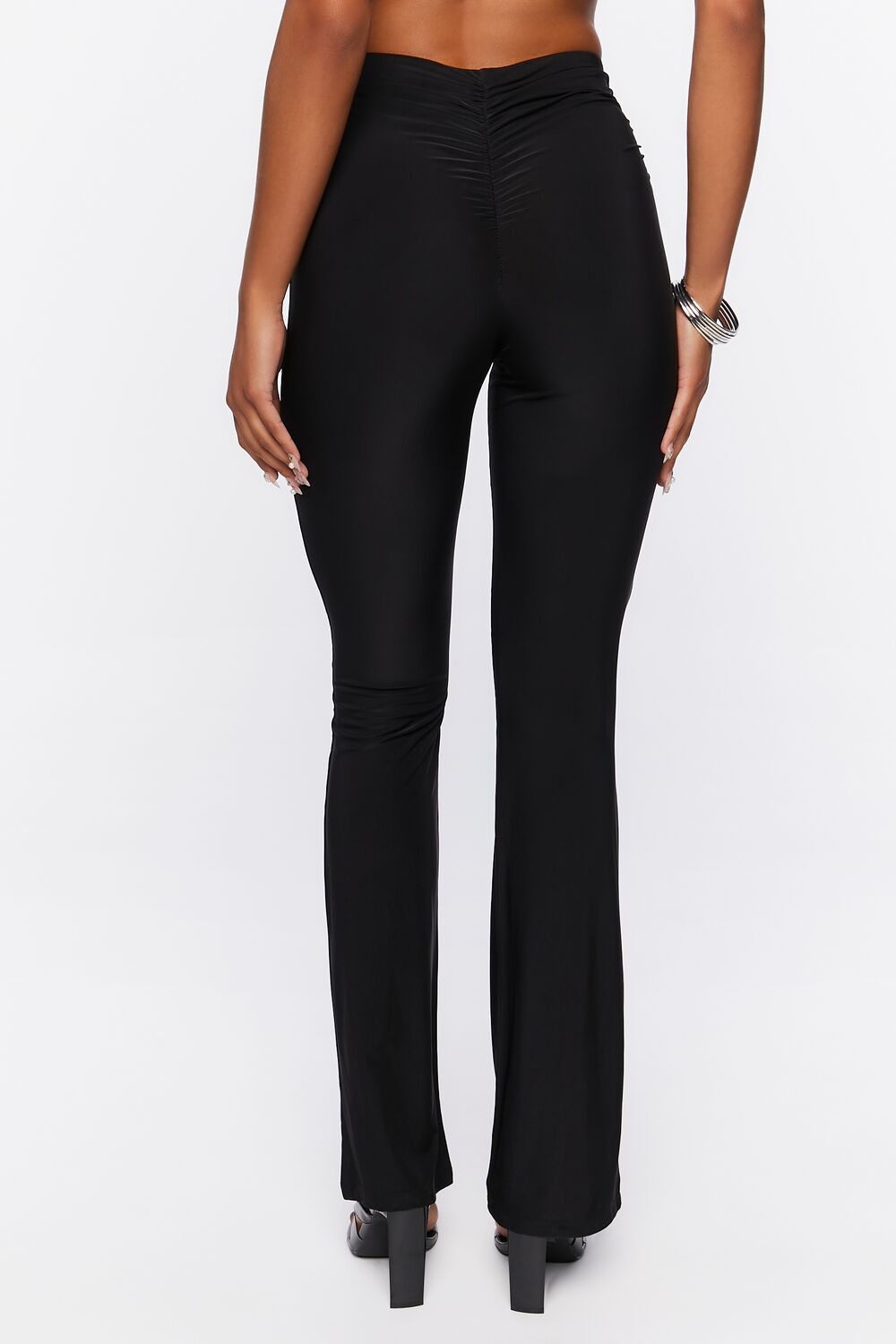 Ruched Mid-Rise Flare Pants