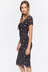 Floral Print Mesh Midi Dress