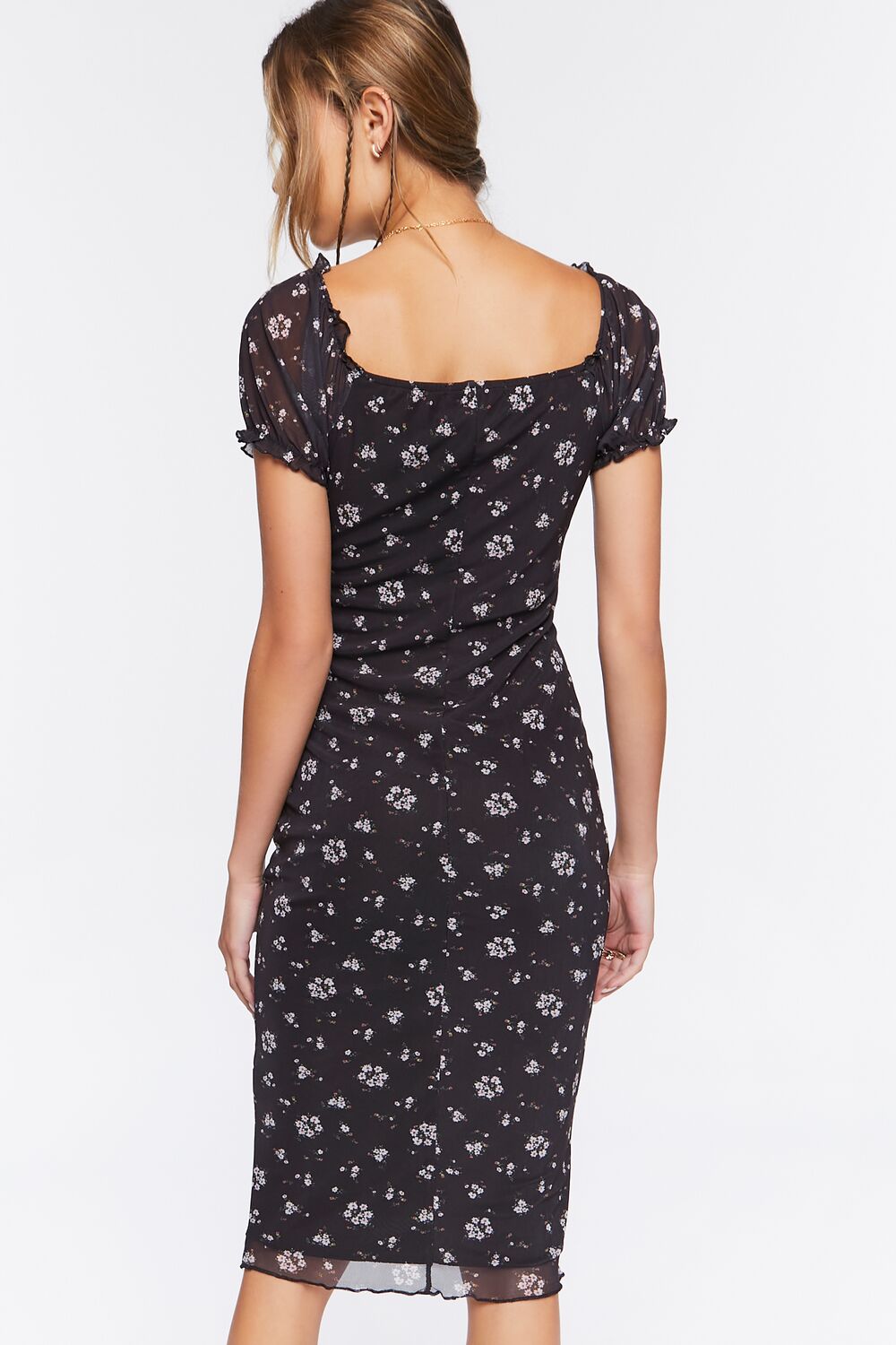 Floral Print Mesh Midi Dress