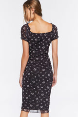 Floral Print Mesh Midi Dress