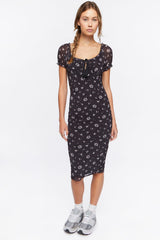 Floral Print Mesh Midi Dress