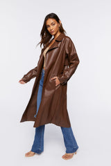 Belted Faux Leather Duster Jacket
