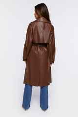 Belted Faux Leather Duster Jacket
