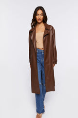Belted Faux Leather Duster Jacket