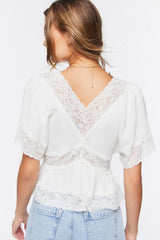 Lace-Trim Button-Front Top
