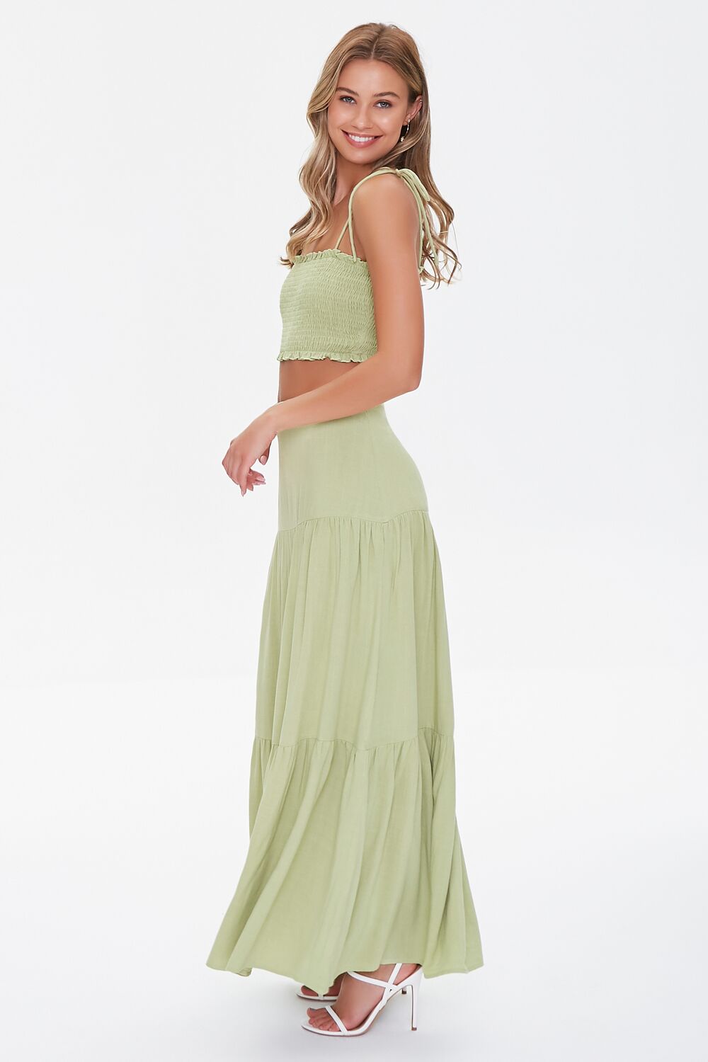 Smocked Cropped Cami & Tiered Skirt Set
