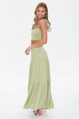 Smocked Cropped Cami & Tiered Skirt Set