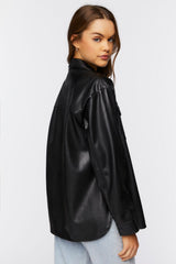 Faux Leather Dolphin-Hem Shacket
