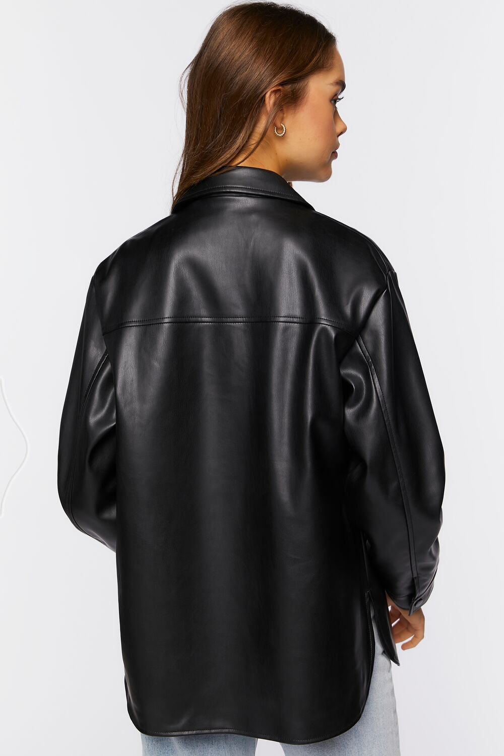 Faux Leather Dolphin-Hem Shacket