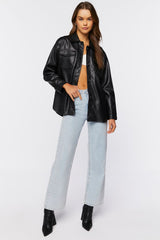 Faux Leather Dolphin-Hem Shacket