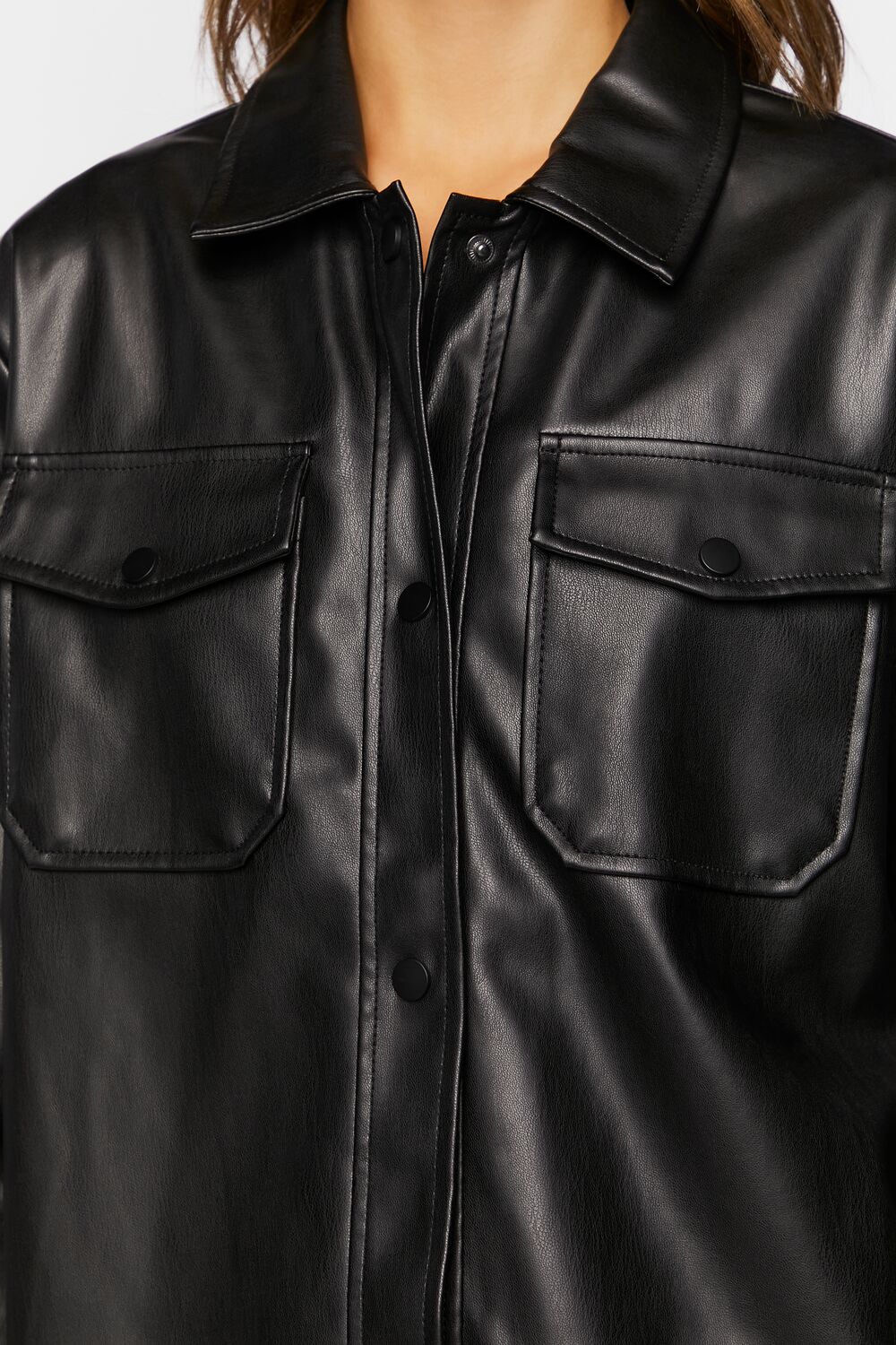 Faux Leather Dolphin-Hem Shacket