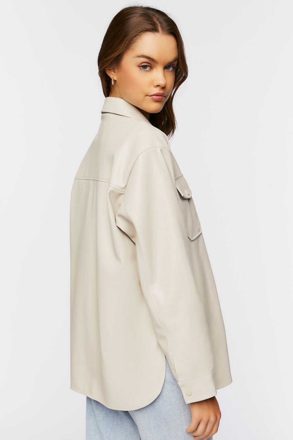 Faux Leather Dolphin-Hem Shacket