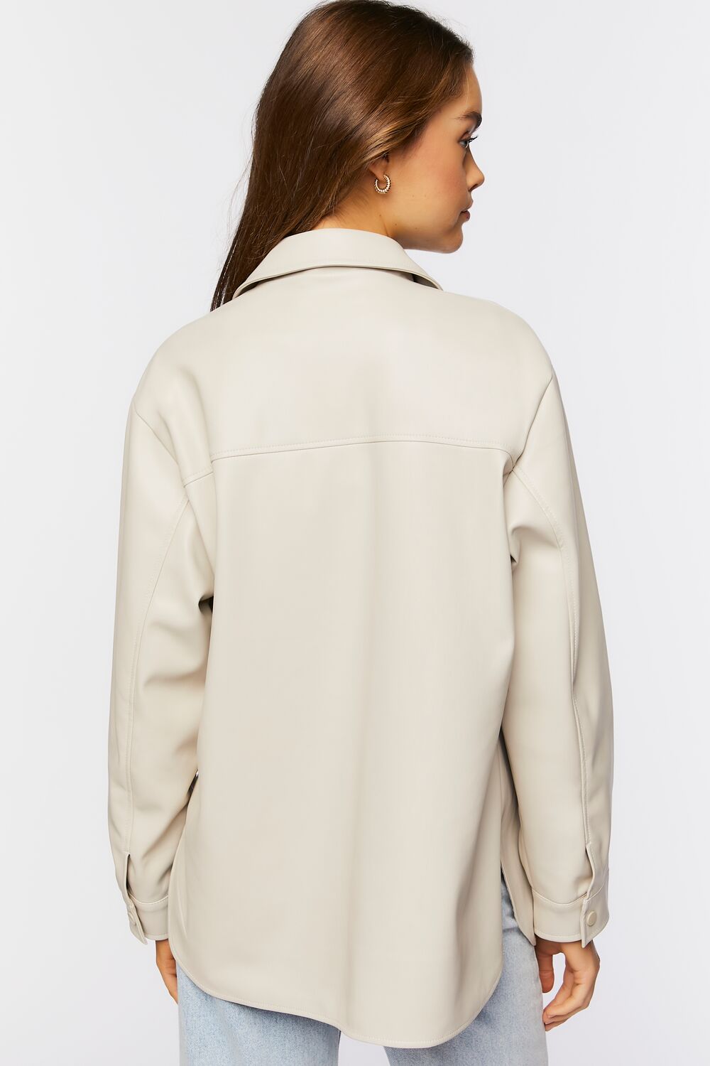 Faux Leather Dolphin-Hem Shacket