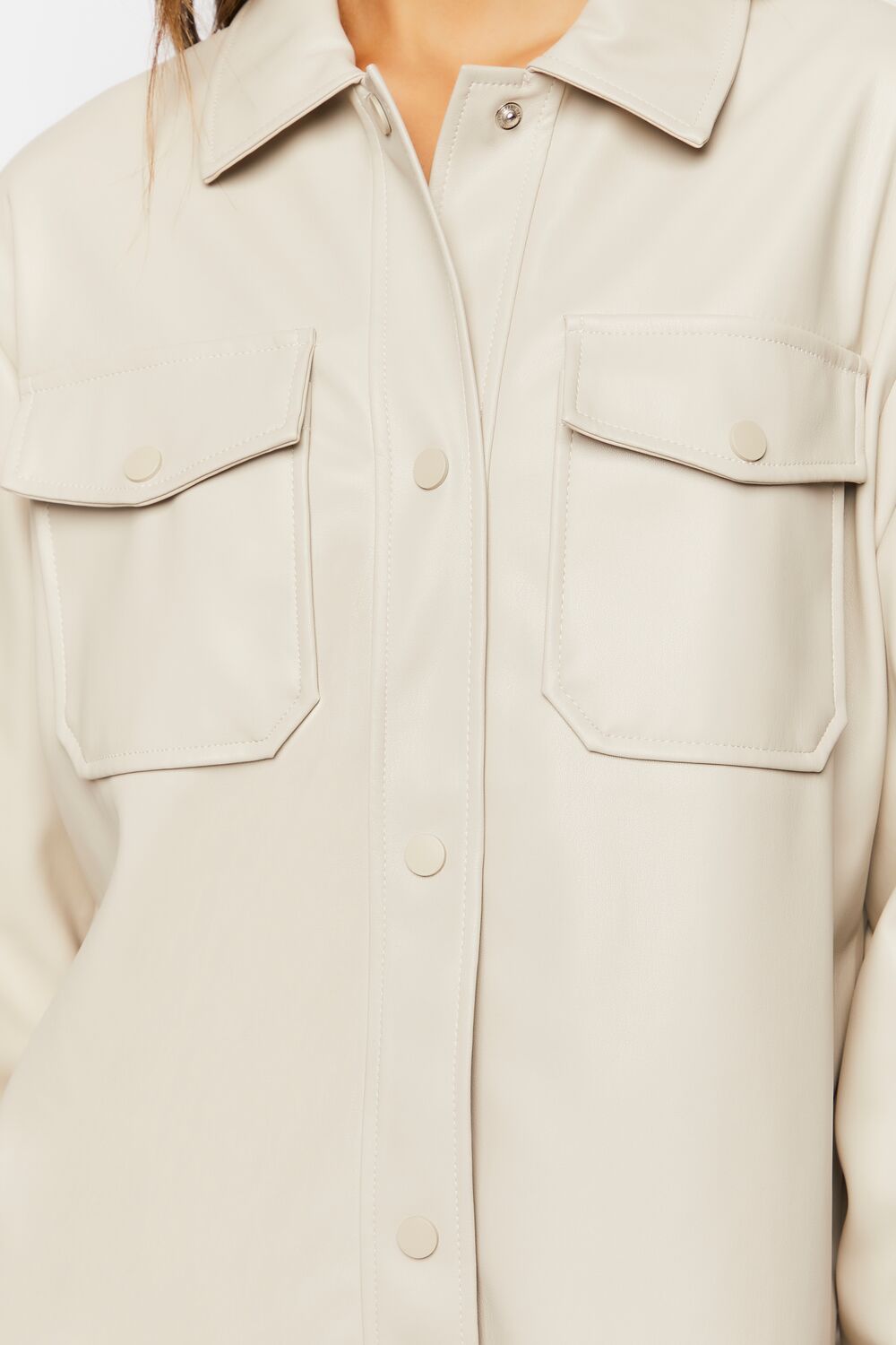 Faux Leather Dolphin-Hem Shacket