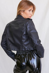 Faux Leather Cropped Moto Jacket