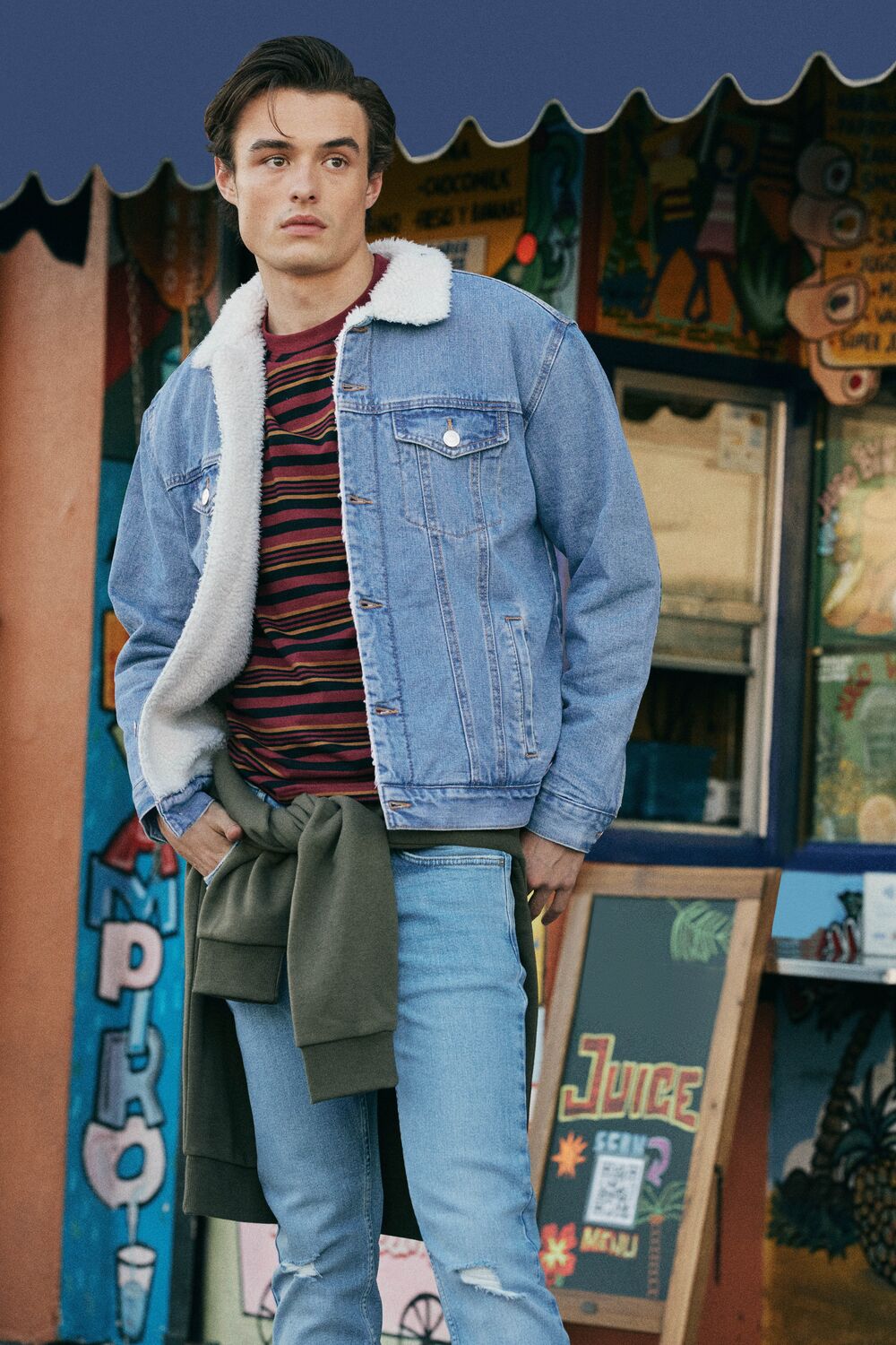 Denim Faux Shearling Jacket