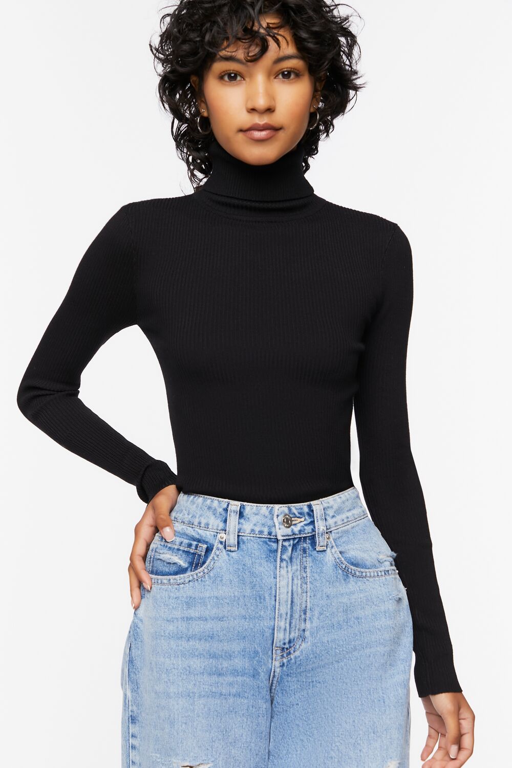 Ribbed Turtleneck Sweater-Knit Top