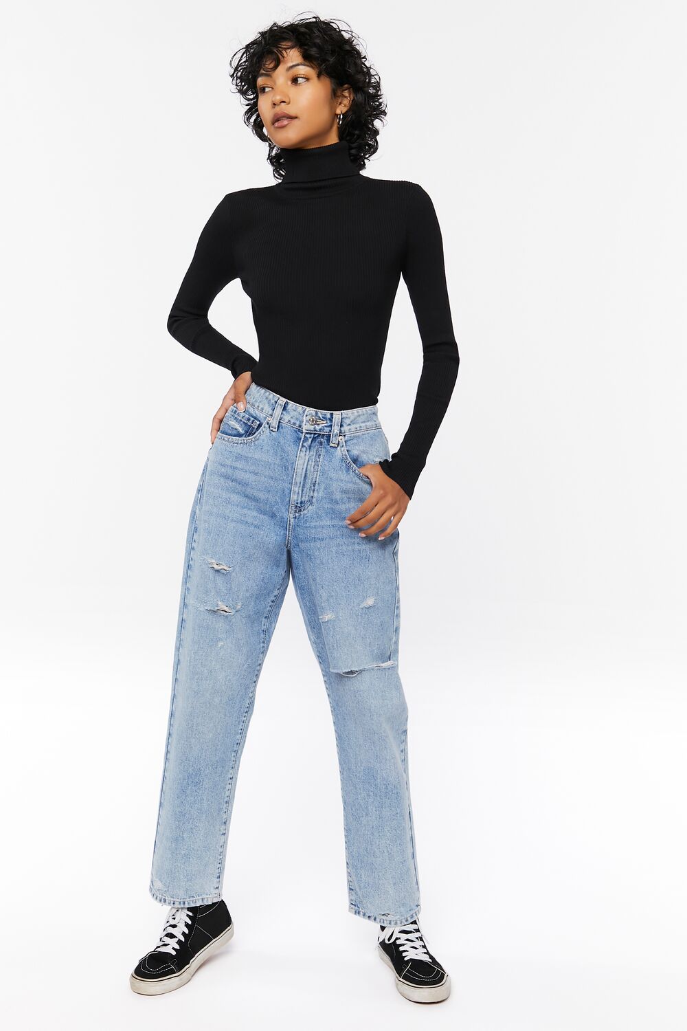 Ribbed Turtleneck Sweater-Knit Top