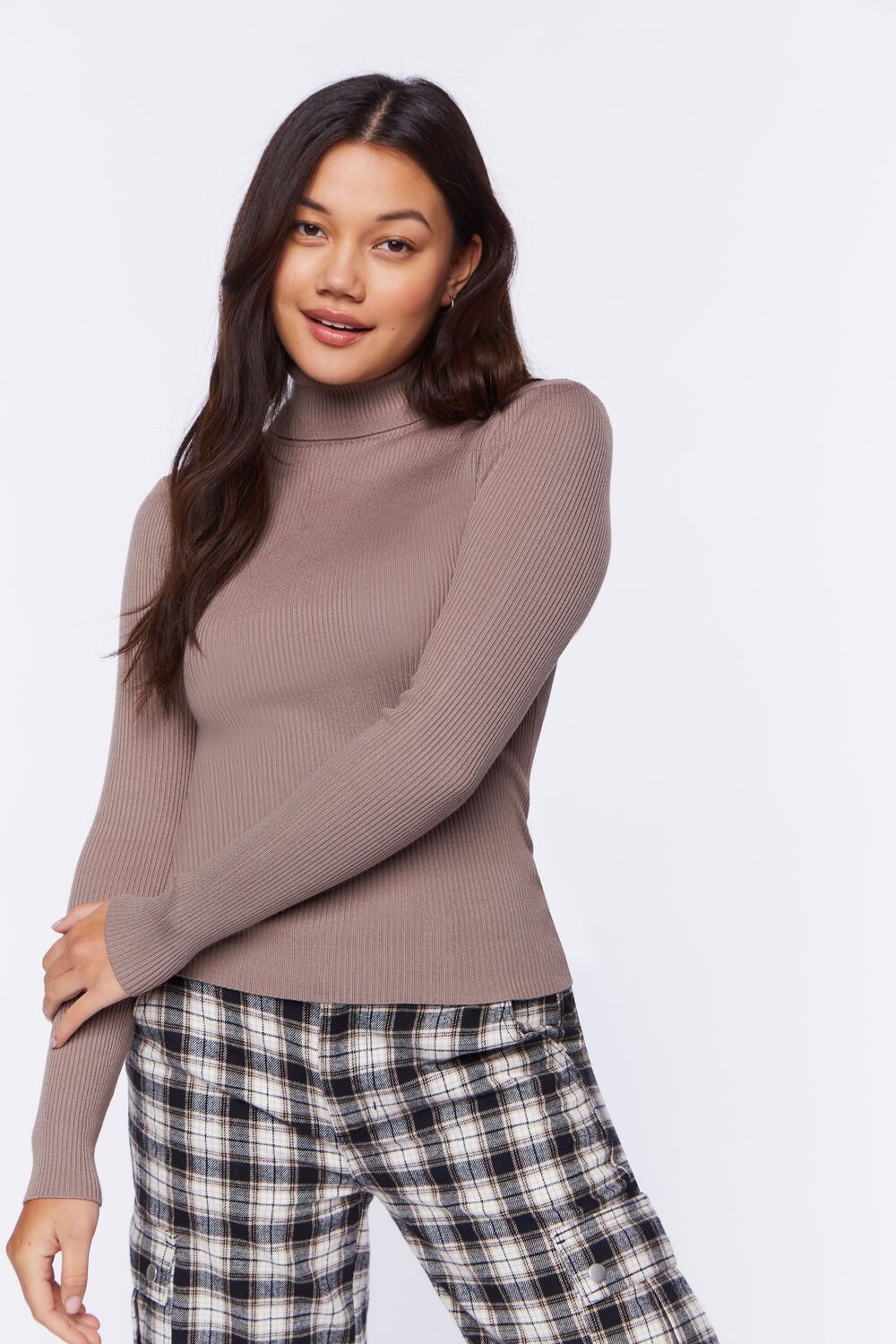 Ribbed Turtleneck Sweater-Knit Top