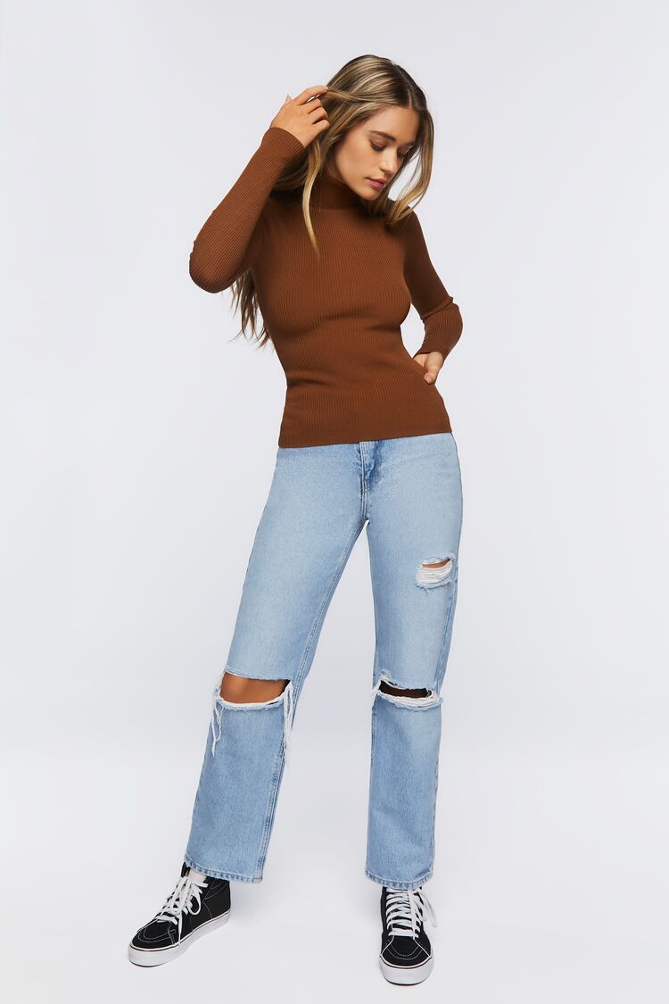 Ribbed Turtleneck Sweater-Knit Top