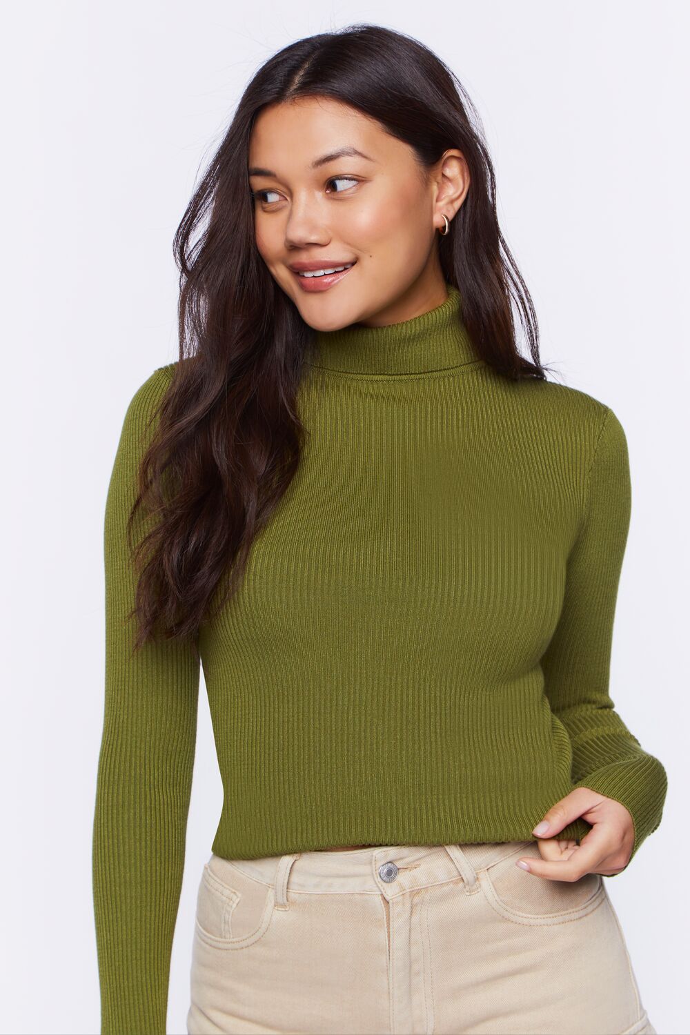 Ribbed Turtleneck Sweater-Knit Top