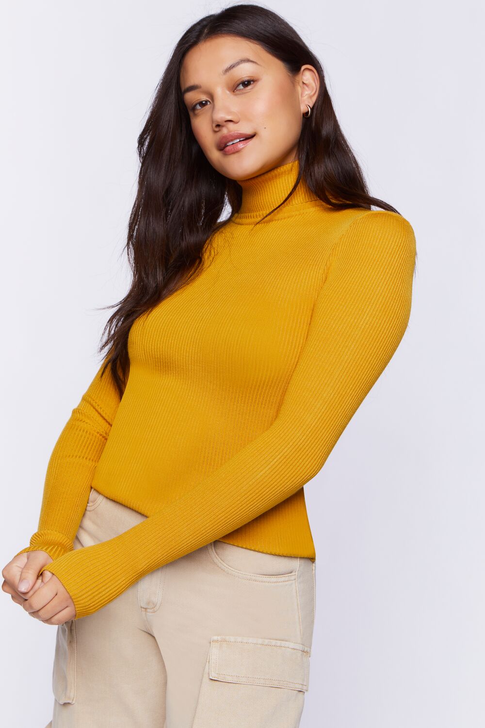 Ribbed Turtleneck Sweater-Knit Top