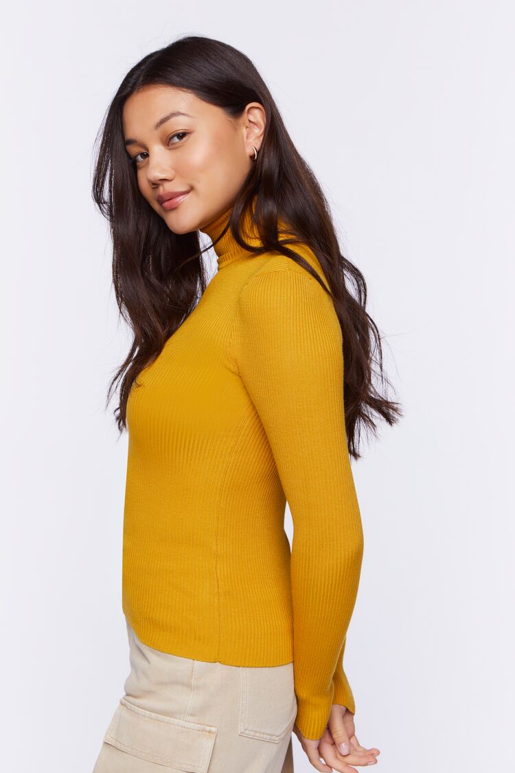 Ribbed Turtleneck Sweater-Knit Top