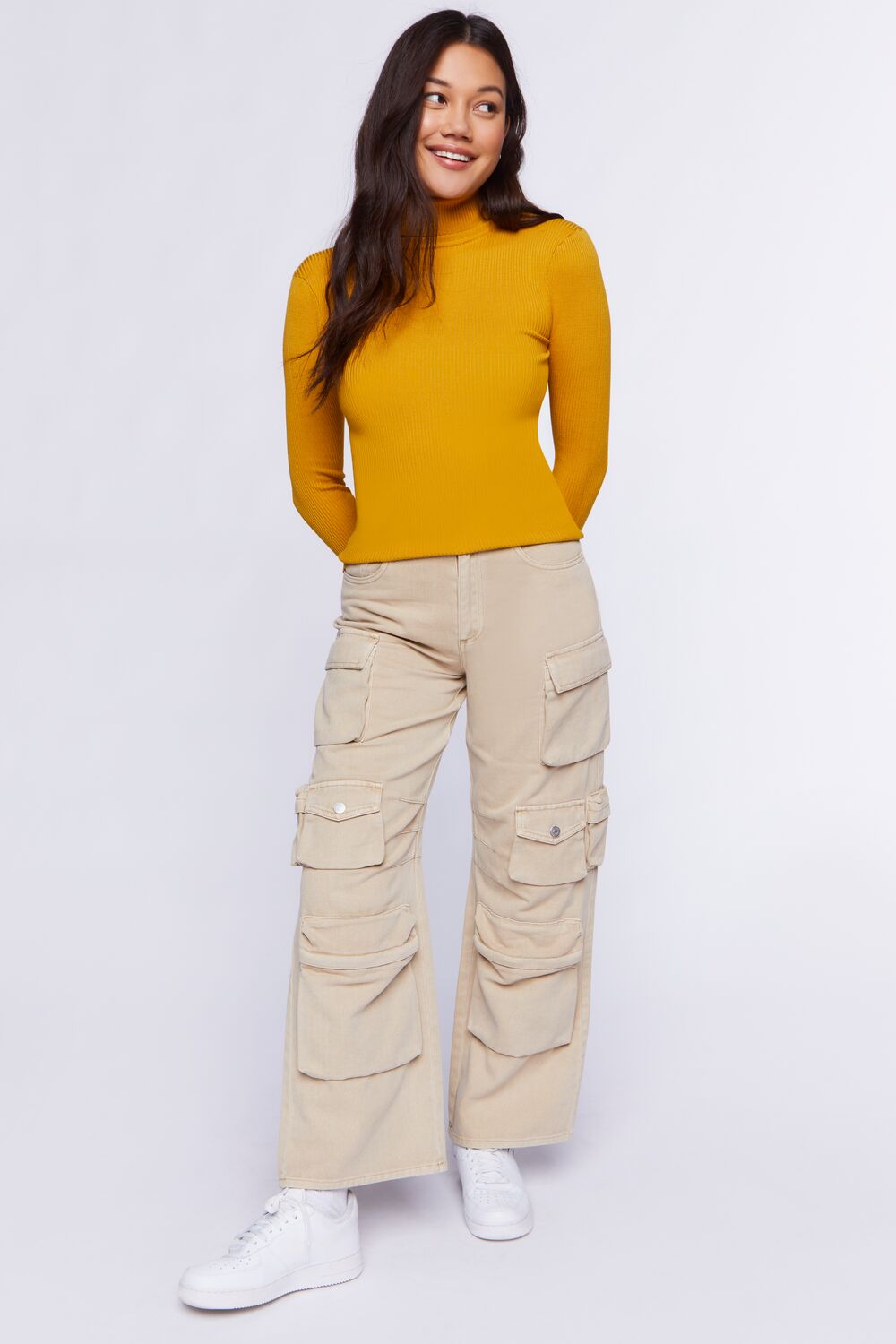 Ribbed Turtleneck Sweater-Knit Top