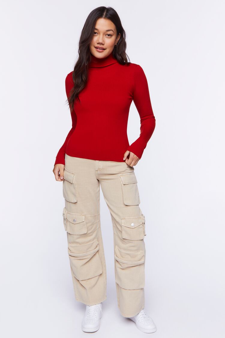 Ribbed Turtleneck Sweater-Knit Top