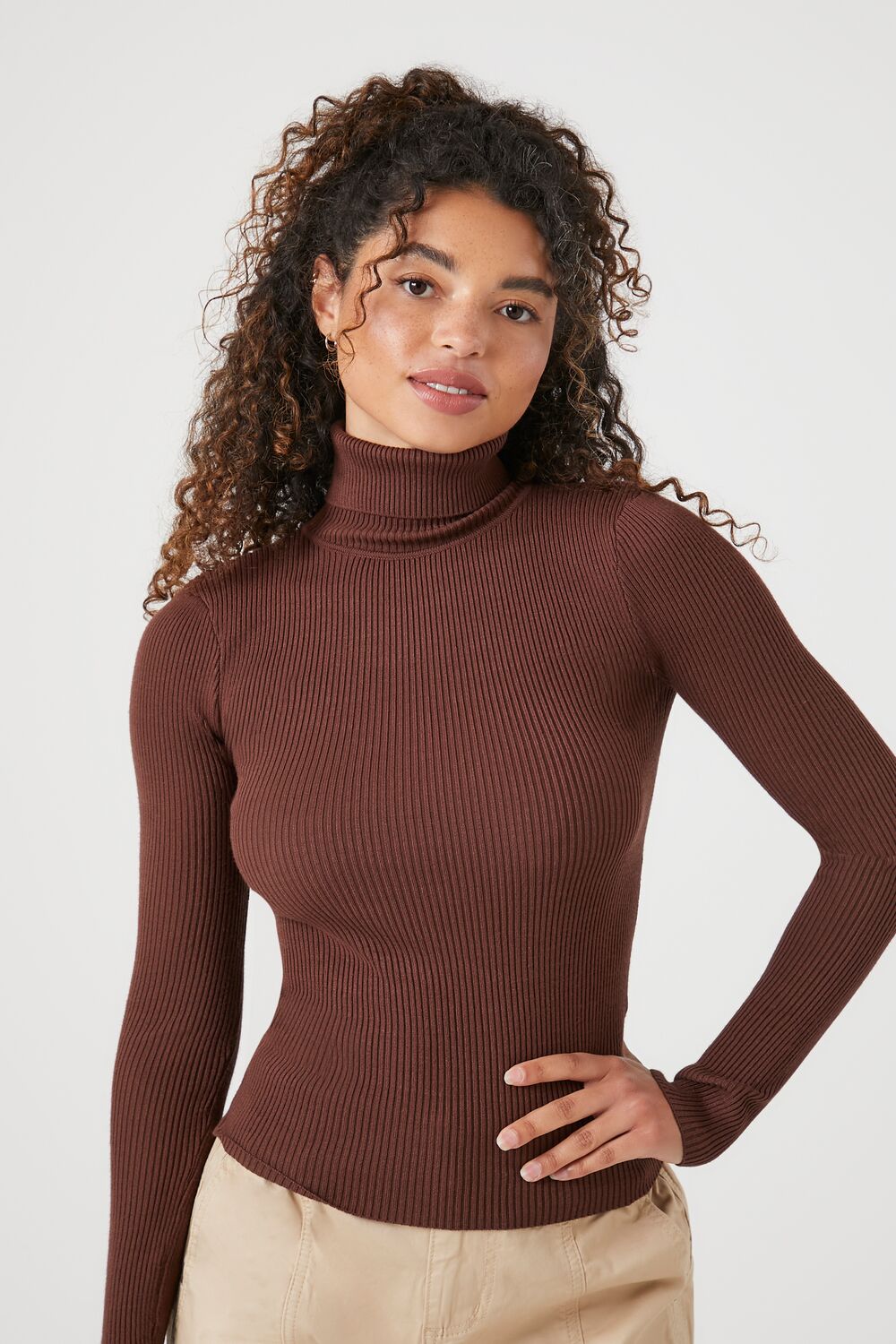 Ribbed Turtleneck Sweater-Knit Top