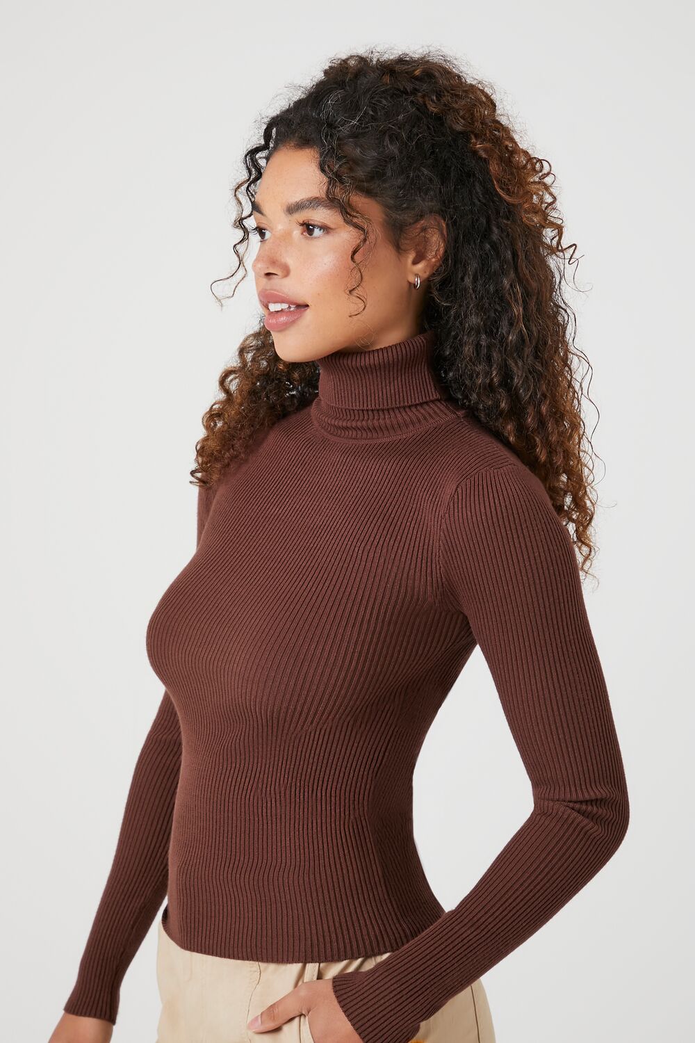 Ribbed Turtleneck Sweater-Knit Top