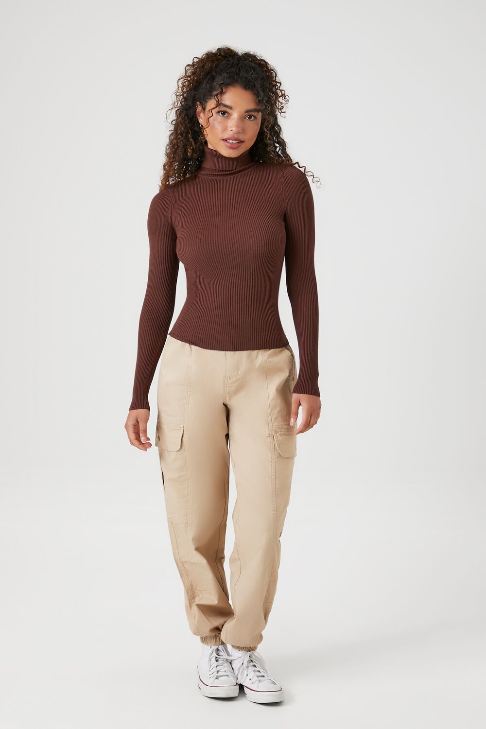 Ribbed Turtleneck Sweater-Knit Top