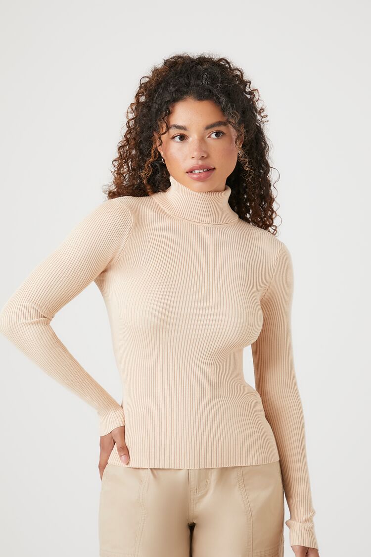 Ribbed Turtleneck Sweater-Knit Top
