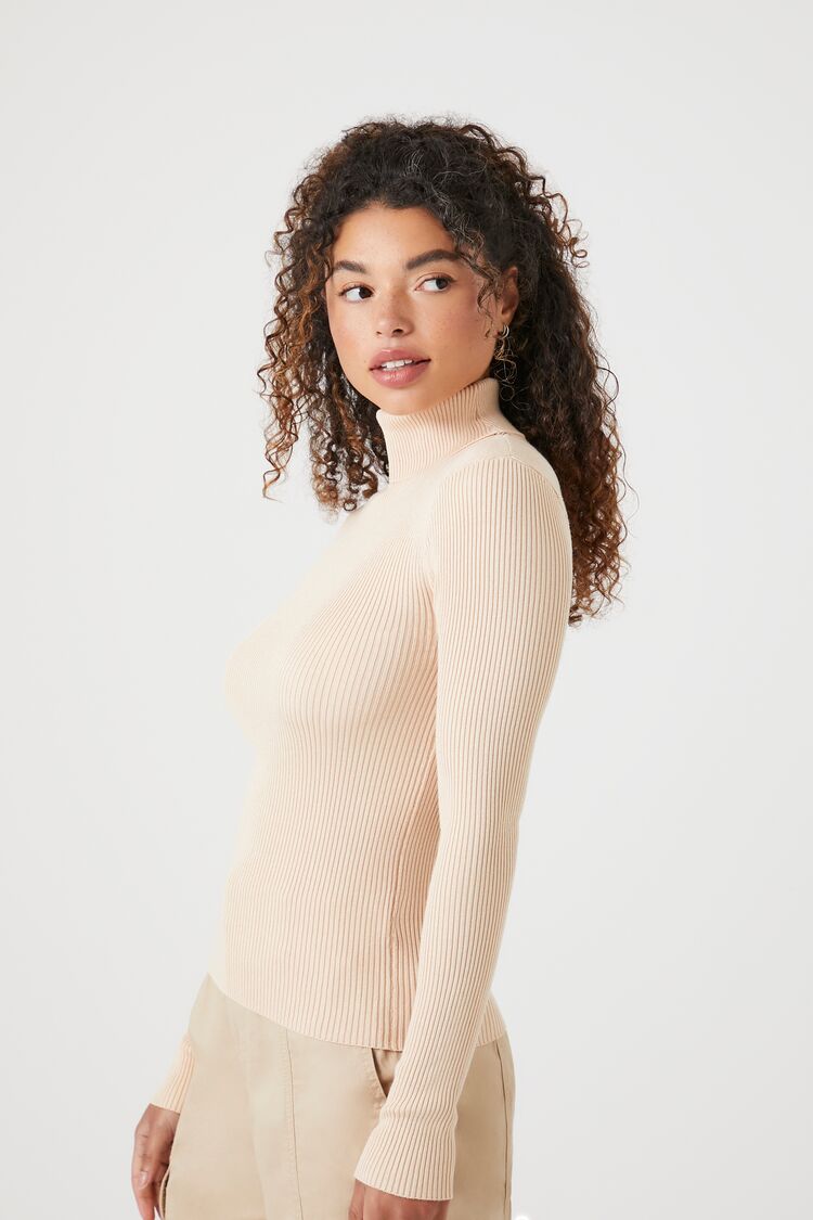 Ribbed Turtleneck Sweater-Knit Top