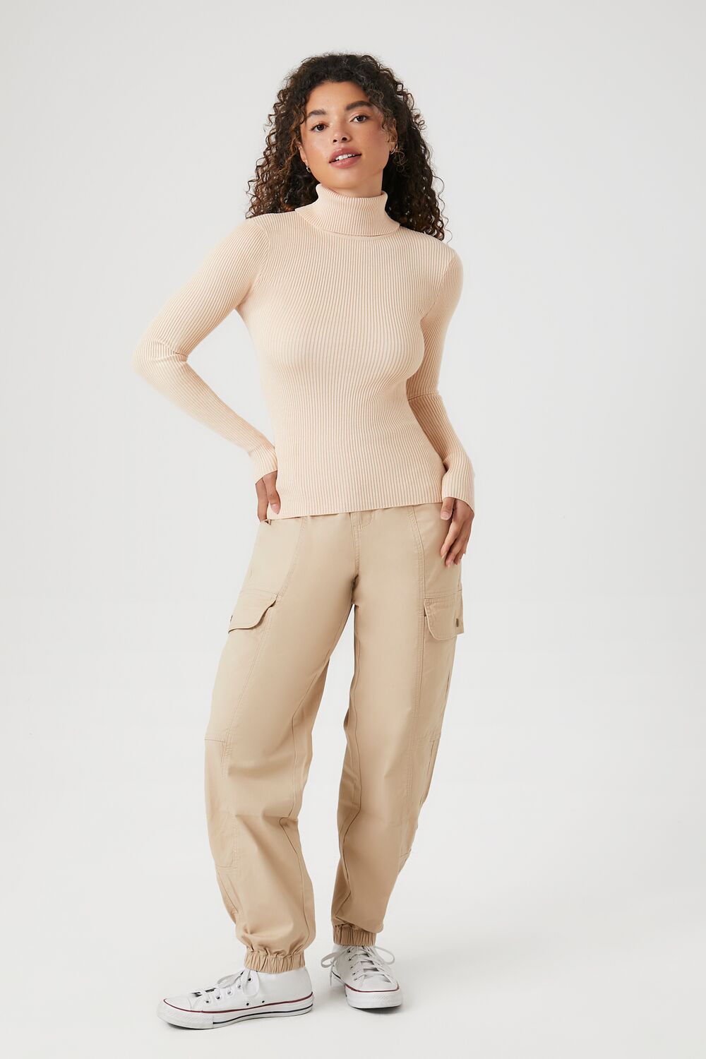 Ribbed Turtleneck Sweater-Knit Top