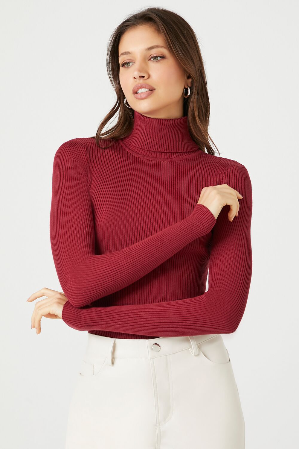 Ribbed Turtleneck Sweater-Knit Top