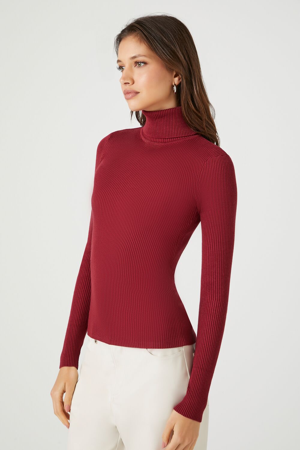 Ribbed Turtleneck Sweater-Knit Top