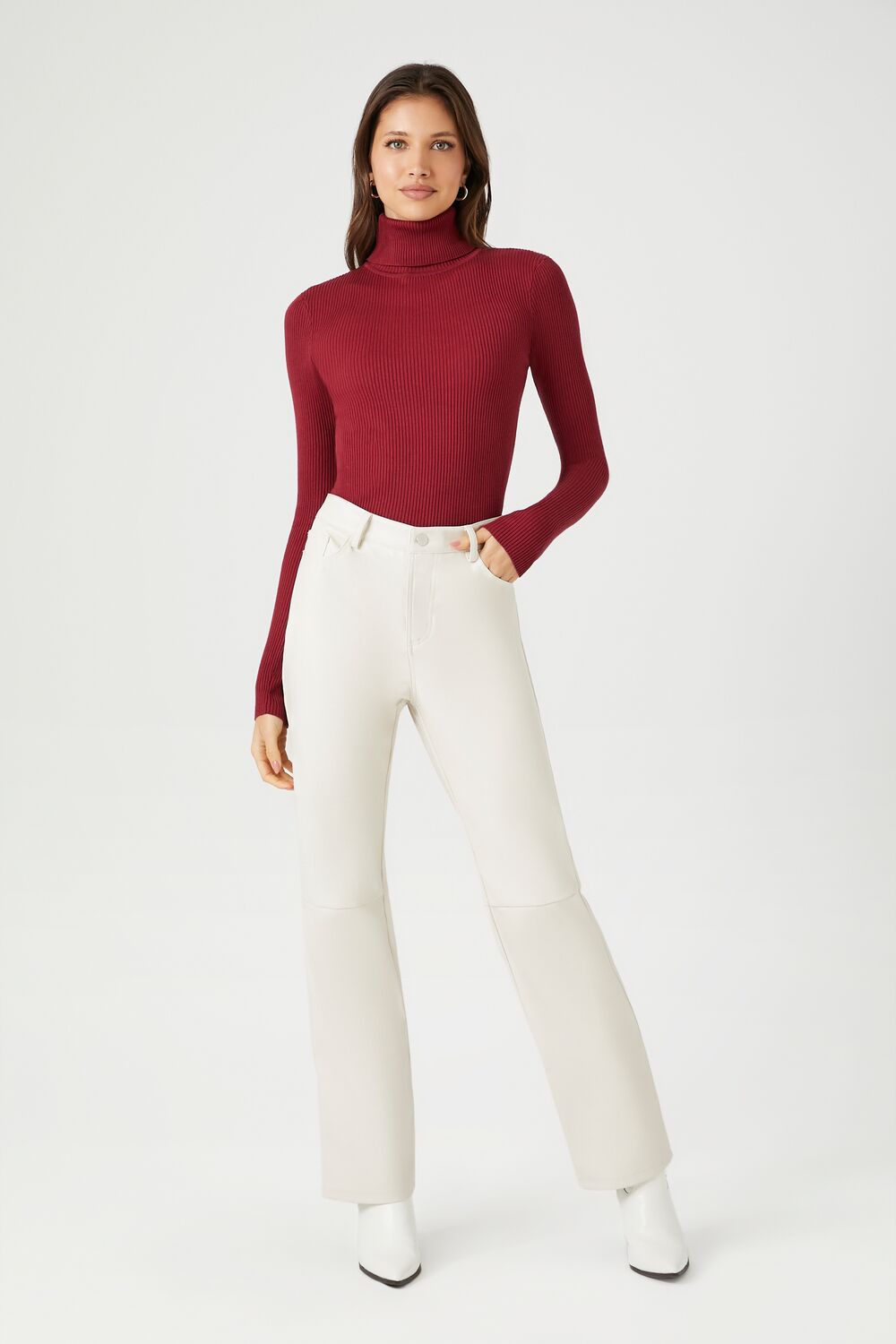 Ribbed Turtleneck Sweater-Knit Top