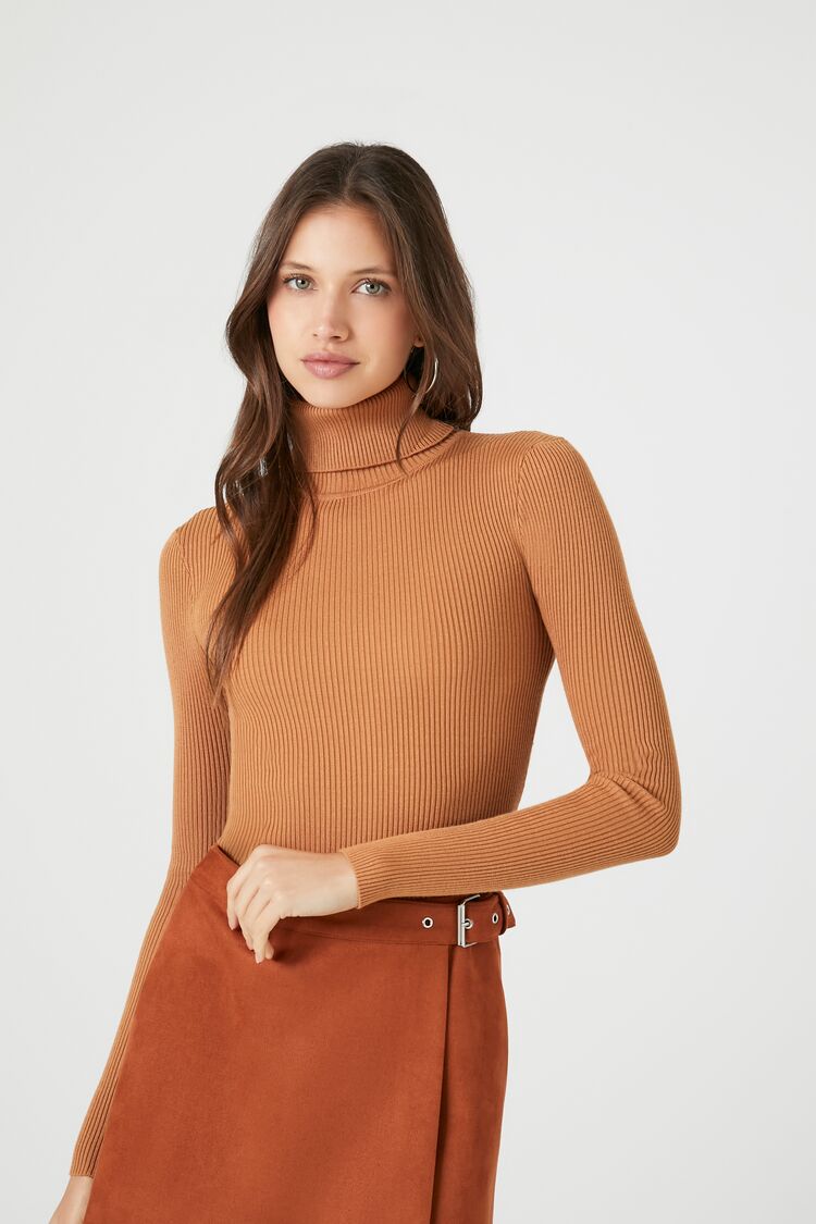 Ribbed Turtleneck Sweater-Knit Top