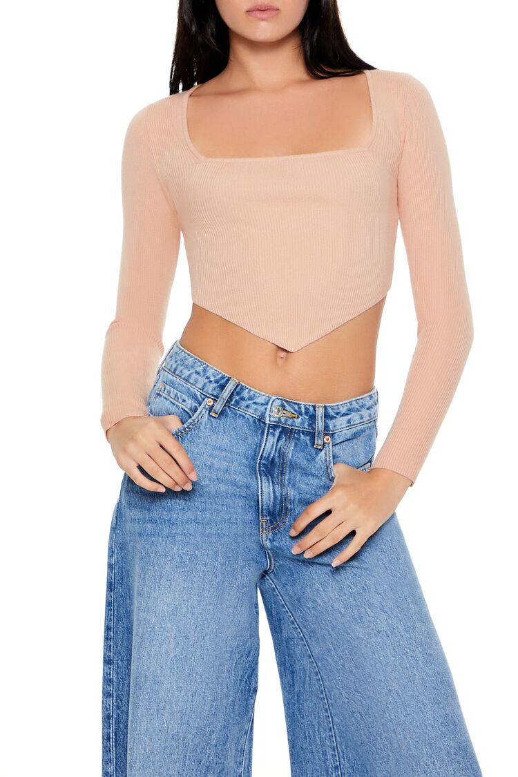 Cropped Rib-Knit Sweater
