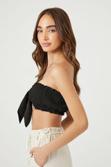 Smocked Tie-Front Crop Top