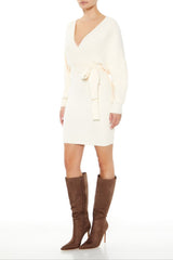 Surplice Midi Sweater Dress